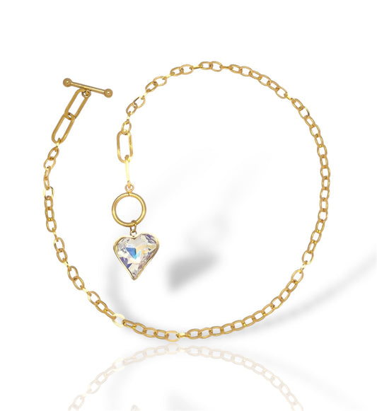 Collar bañado en oro de 18k con colgante de corazón de cristal